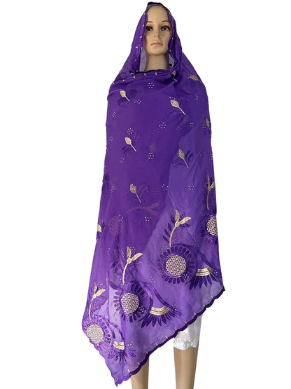 alalar | Dubai-Style Embroidered Cotton Hijab – African Pashmina Turban & Shawl