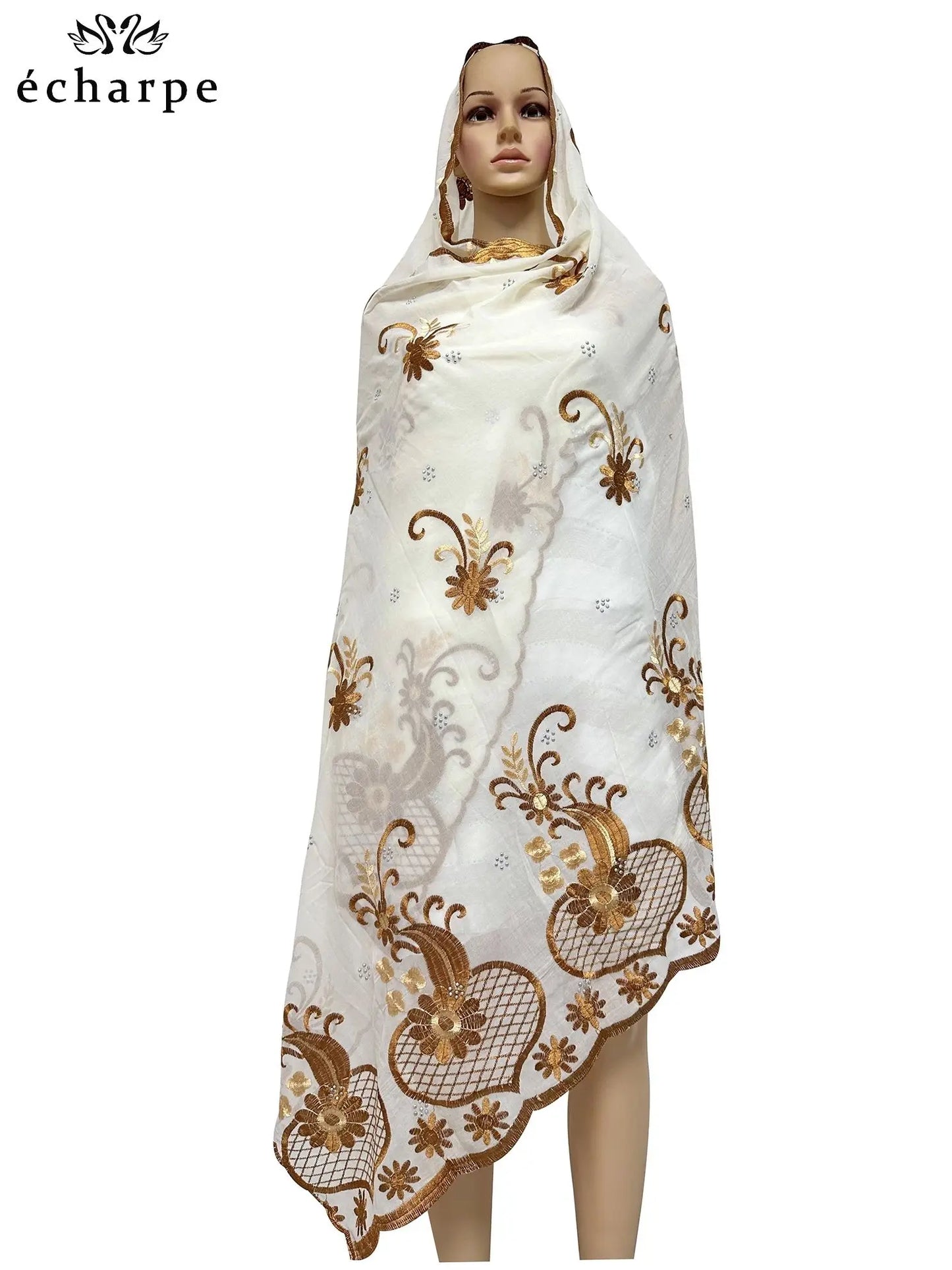 alalar | Dubai-Style Embroidered Cotton Hijab – African Pashmina Turban & Shawl