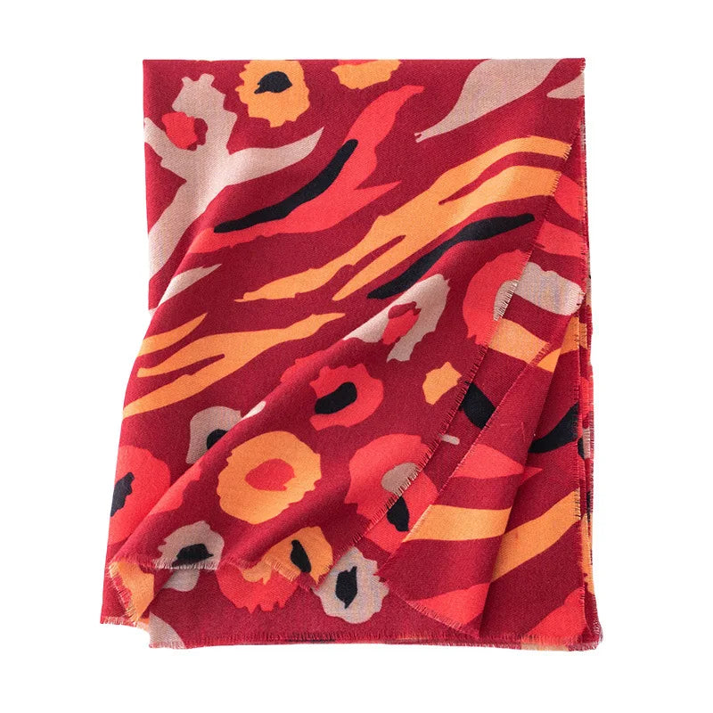 alalar | Luxury Leopard & Paisley Cashmere-Feel Scarf – Retro Printed Winter Shawl for Women