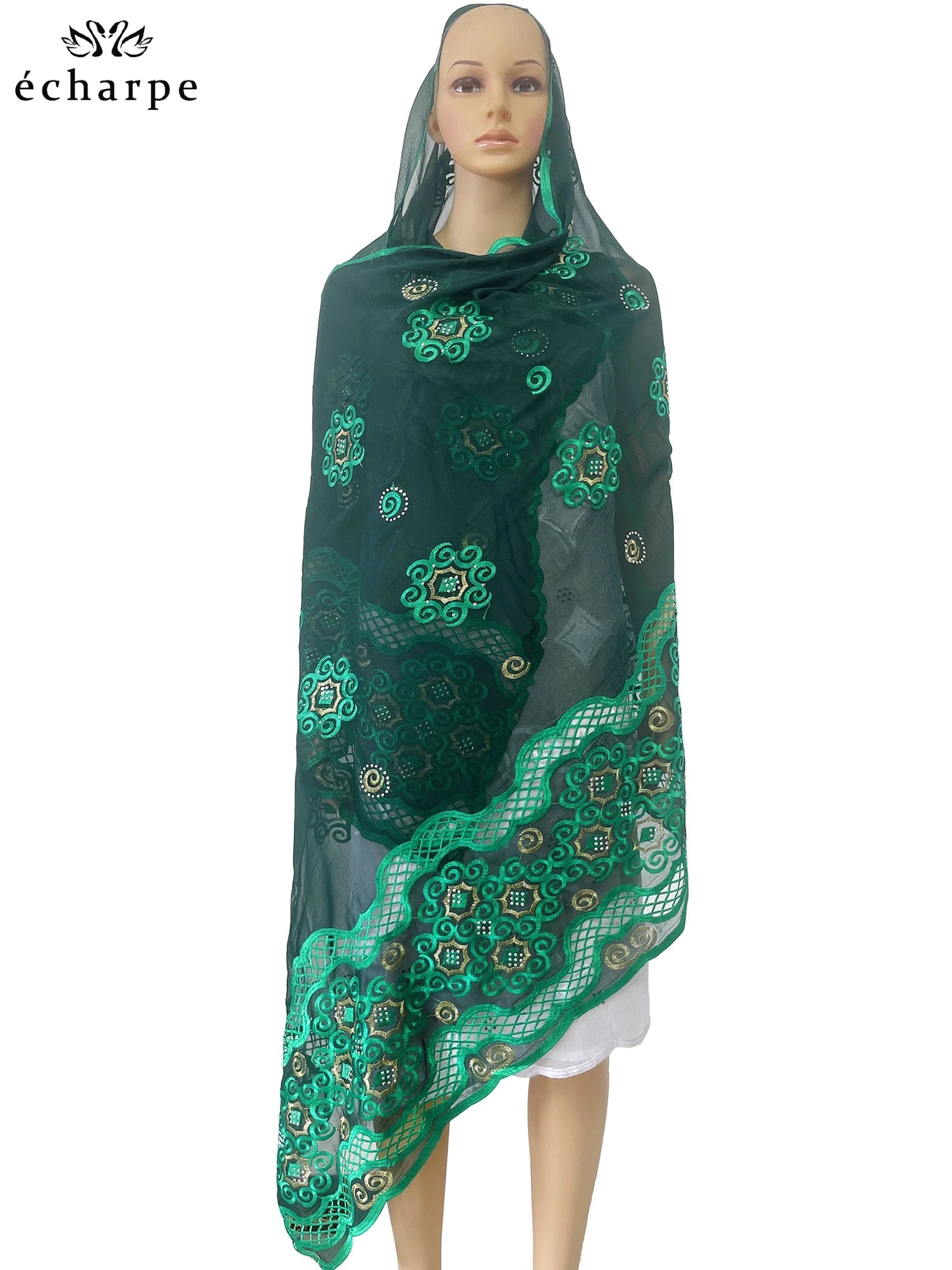 alalar | African Cotton Embroidered Hijab – Dubai-Style Ramadan Prayer Scarf