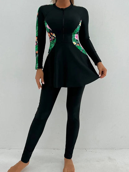 alalar | Modest Floral Patchwork Burkini – Long-Sleeve Zipper Swimwear Set (2025)