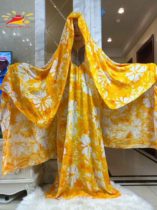 alalar-Scarf-Abaya 2025 New Muslim Abayas For Women Ramadan Fashion Sets Cotton Tie-dye Boubou Loose Femme Robe With 210x150cm Oversize Scarf