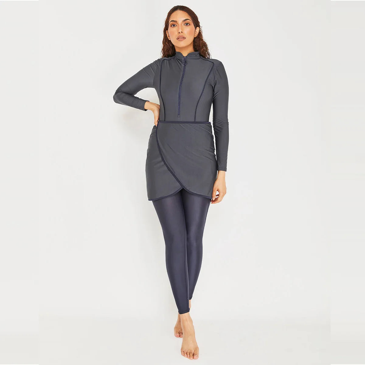 alalar | 3-Piece Modest Patchwork Burkini Swimsuit – Sporty Long-Sleeve Swimwear with Hijab