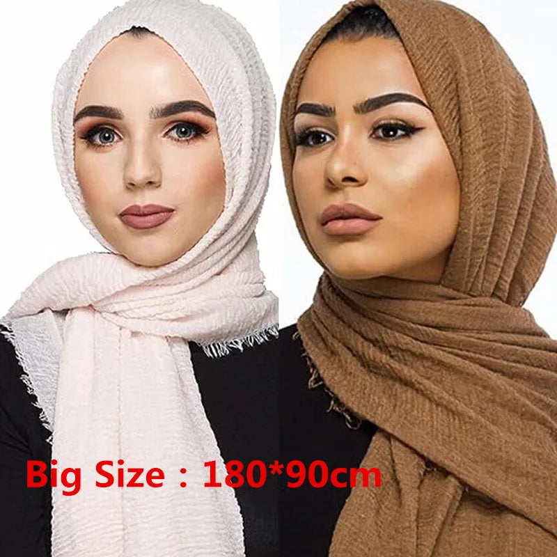 alalar-Big size  crinkle scarf for women soft cotton headscarf