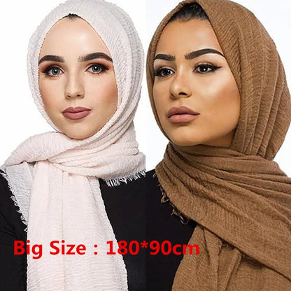 alalar-Big size  crinkle scarf for women soft cotton headscarf