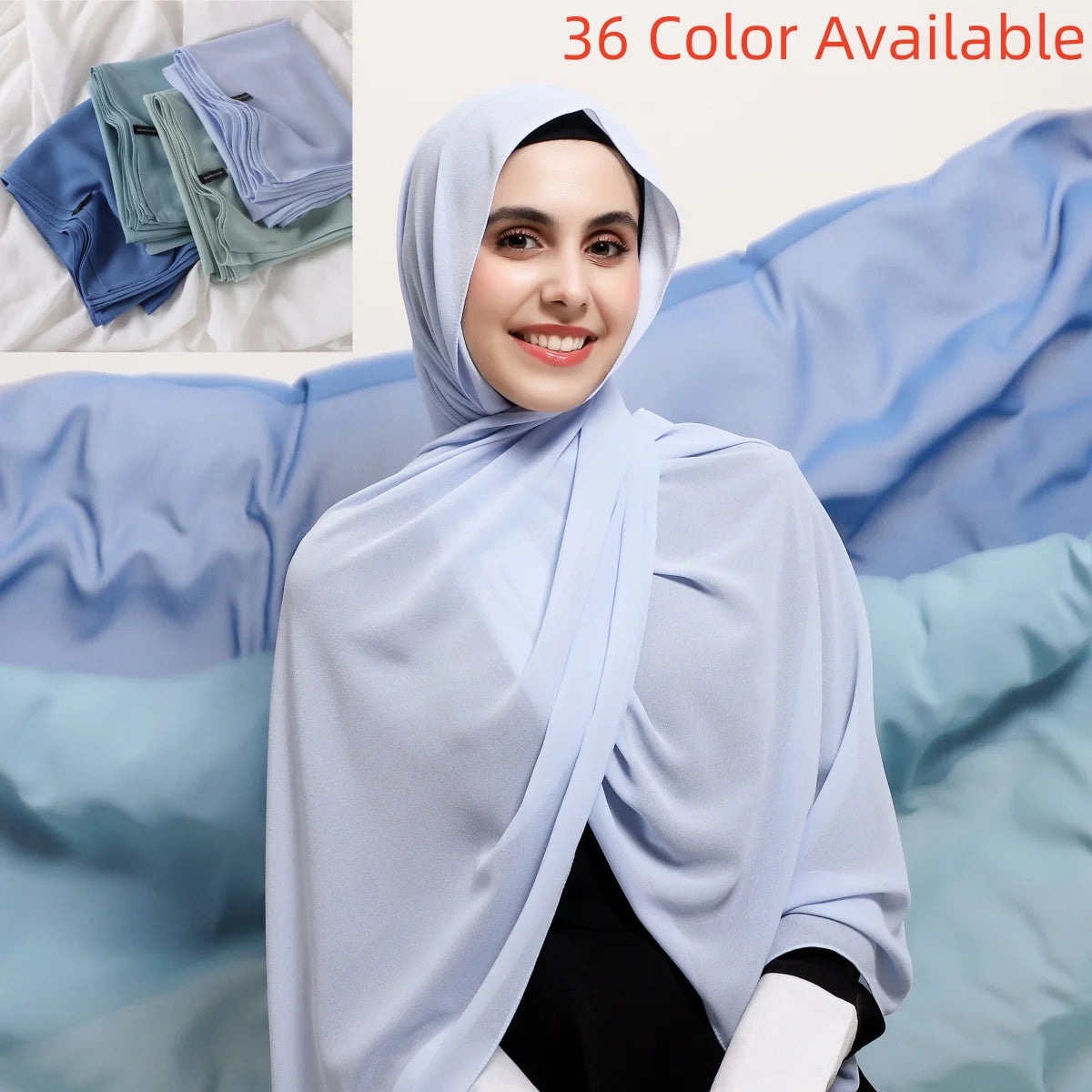 alalar | Solid Color Chiffon Hijab Shawl – 36 Colors, Lightweight Long Wrap (70×180cm)
