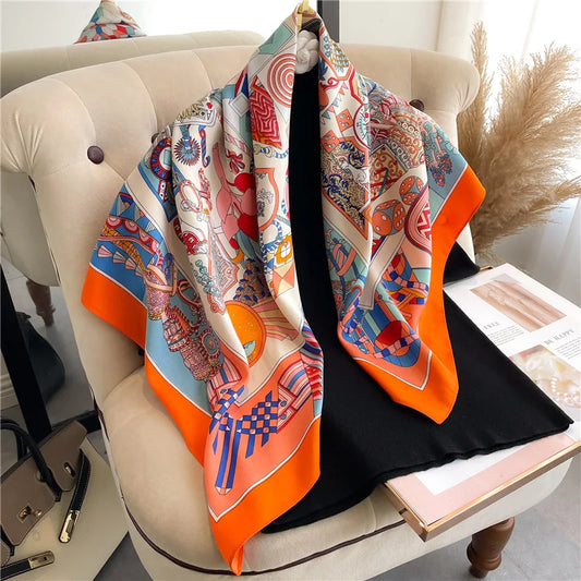 alalar-Women New Silk Scarf Women Luxury Design 90*90cm Soft Muslim Headband
