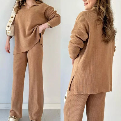 alalar | Cozy Knit Two-Piece Set – Loose Sweater Top & Elastic Waist Pants
