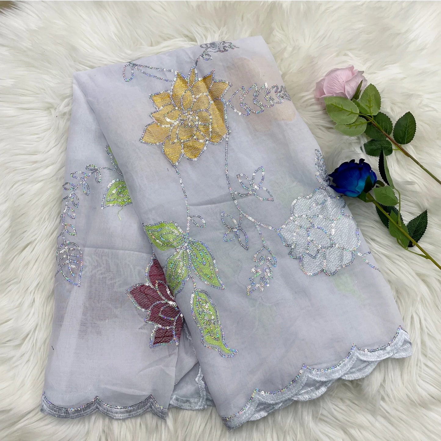 ALALAR | Embroidered Cotton Hijab Scarf – African Style Multicolor Muslim Headscarf Dubai Fashion