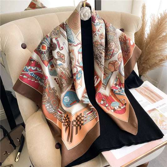alalar-Women New Silk Scarf Women Luxury Design 90*90cm Soft Muslim Headband