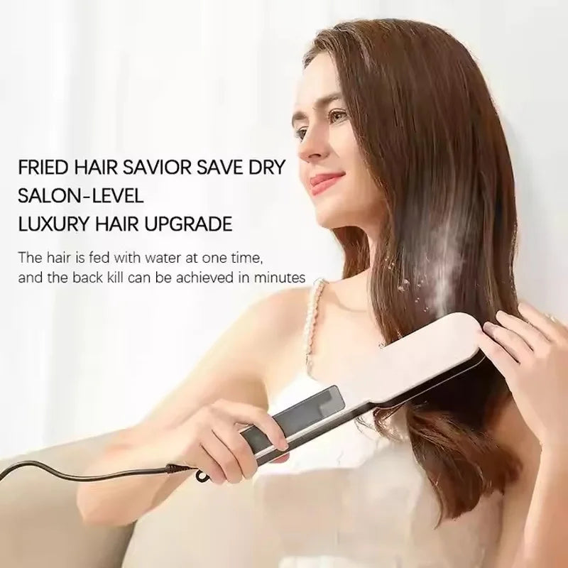 alalar-Health-Beauty Professional Salon 2in1 Steampod Nano Spray Hair Straightener Beauty Care Hot Steam Ionic Hair Straightening Styler Comb Brush- احترافي جهاز فرد الشعر بالبخار الساخن