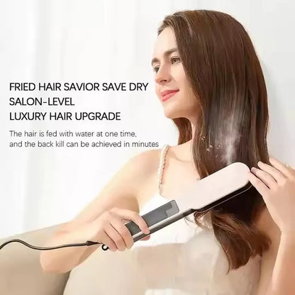 alalar-Health-Beauty Professional Salon 2in1 Steampod Nano Spray Hair Straightener Beauty Care Hot Steam Ionic Hair Straightening Styler Comb Brush- احترافي جهاز فرد الشعر بالبخار الساخن