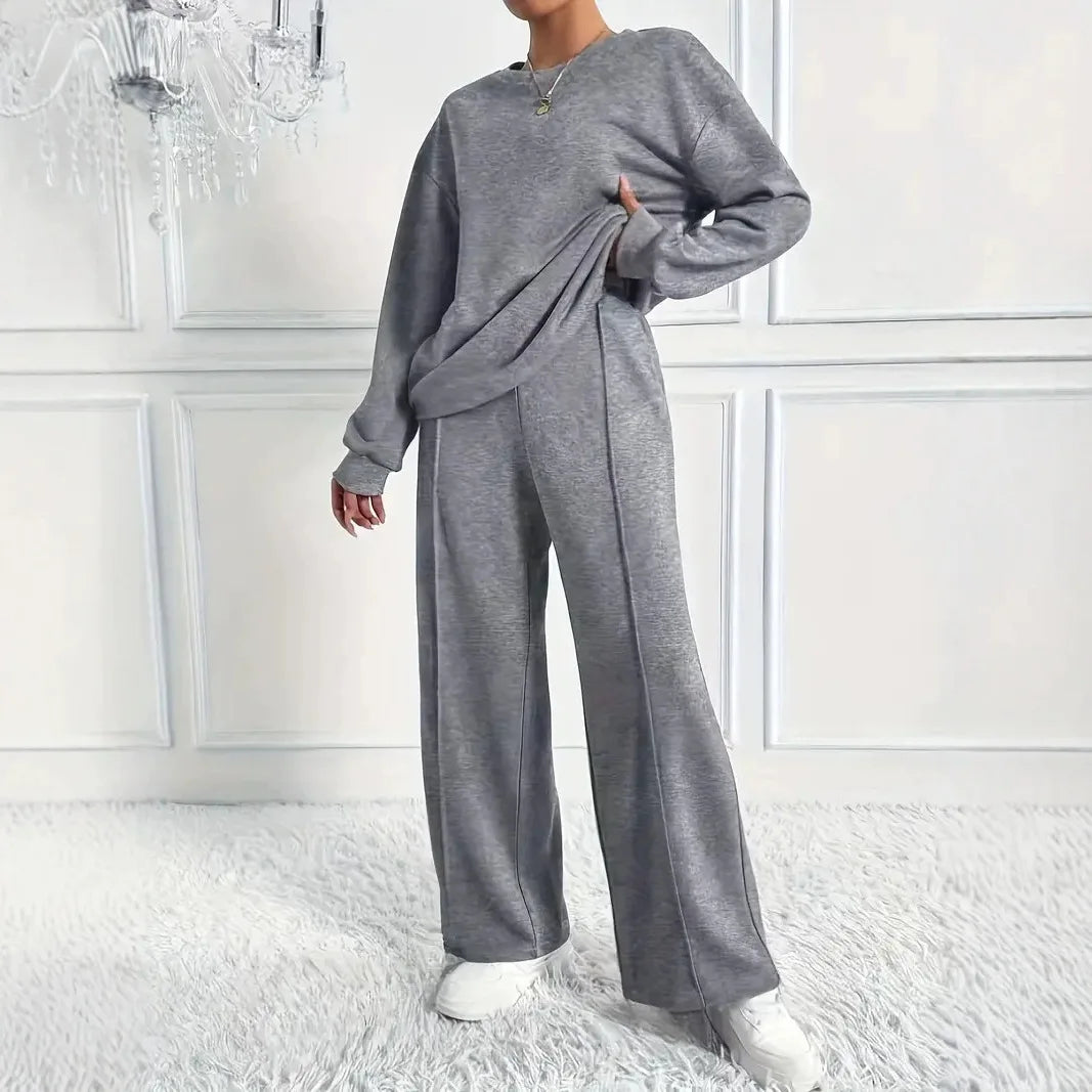 alalar | Modest Two-Piece Casual Sweatshirt Set – Long Sleeve Top & Pants (Solid Color)