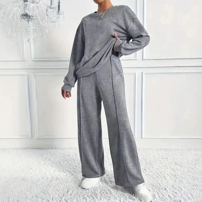 alalar | Modest Two-Piece Casual Sweatshirt Set – Long Sleeve Top & Pants (Solid Color)