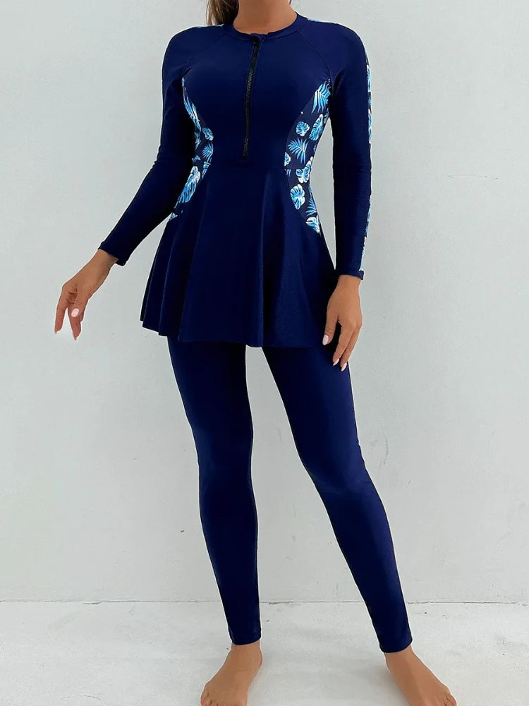 alalar | Modest Floral Patchwork Burkini – Long-Sleeve Zipper Swimwear Set (2025)