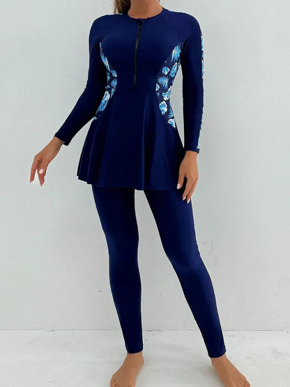 alalar | Modest Floral Patchwork Burkini – Long-Sleeve Zipper Swimwear Set (2025)