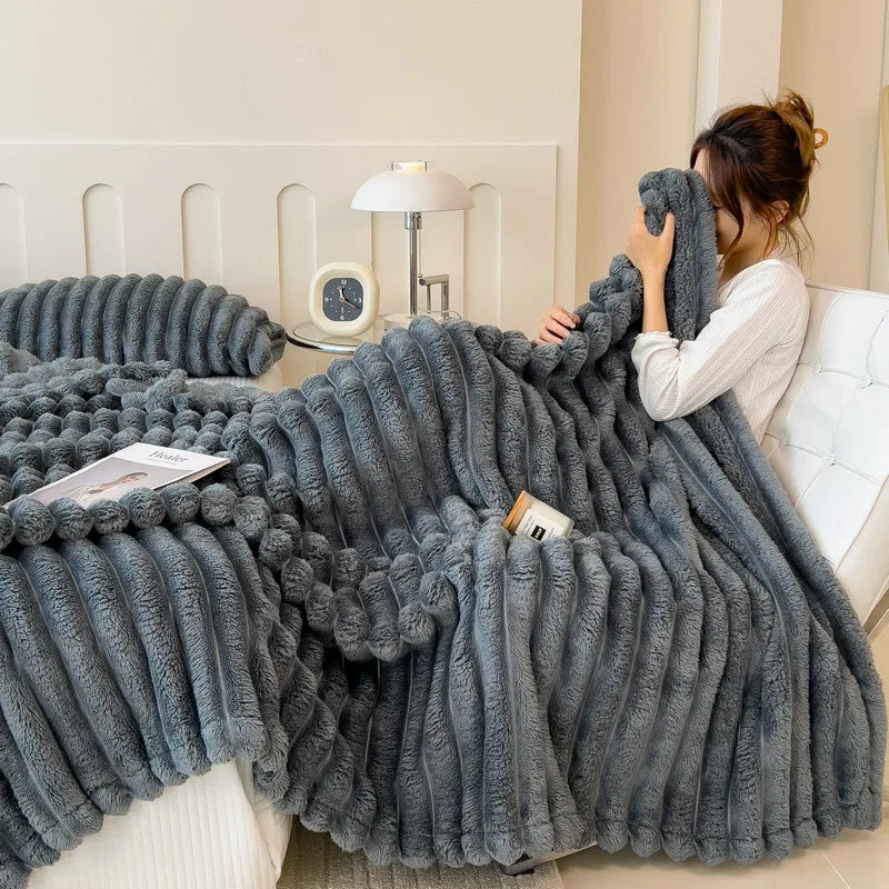 alalar-Solid Thickened Wide Striped  Blanket-بطانية متعددة الوظائف