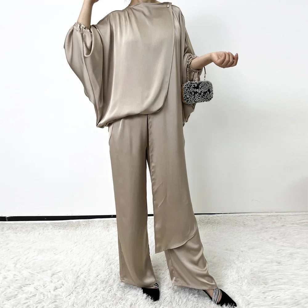 alalar | 2025 Irregular Top & Pants Abaya Set – Modern Modest Ramadan Outfit
