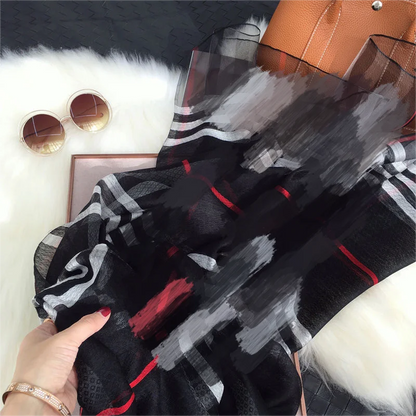 alalar | Checkered Mulberry Silk & Wool Scarf – Luxury Autumn & Winter Shawl for Women