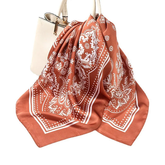 alalar-Women Vintage Paisley Small Cashew Flower Satin Square Silk Scarf