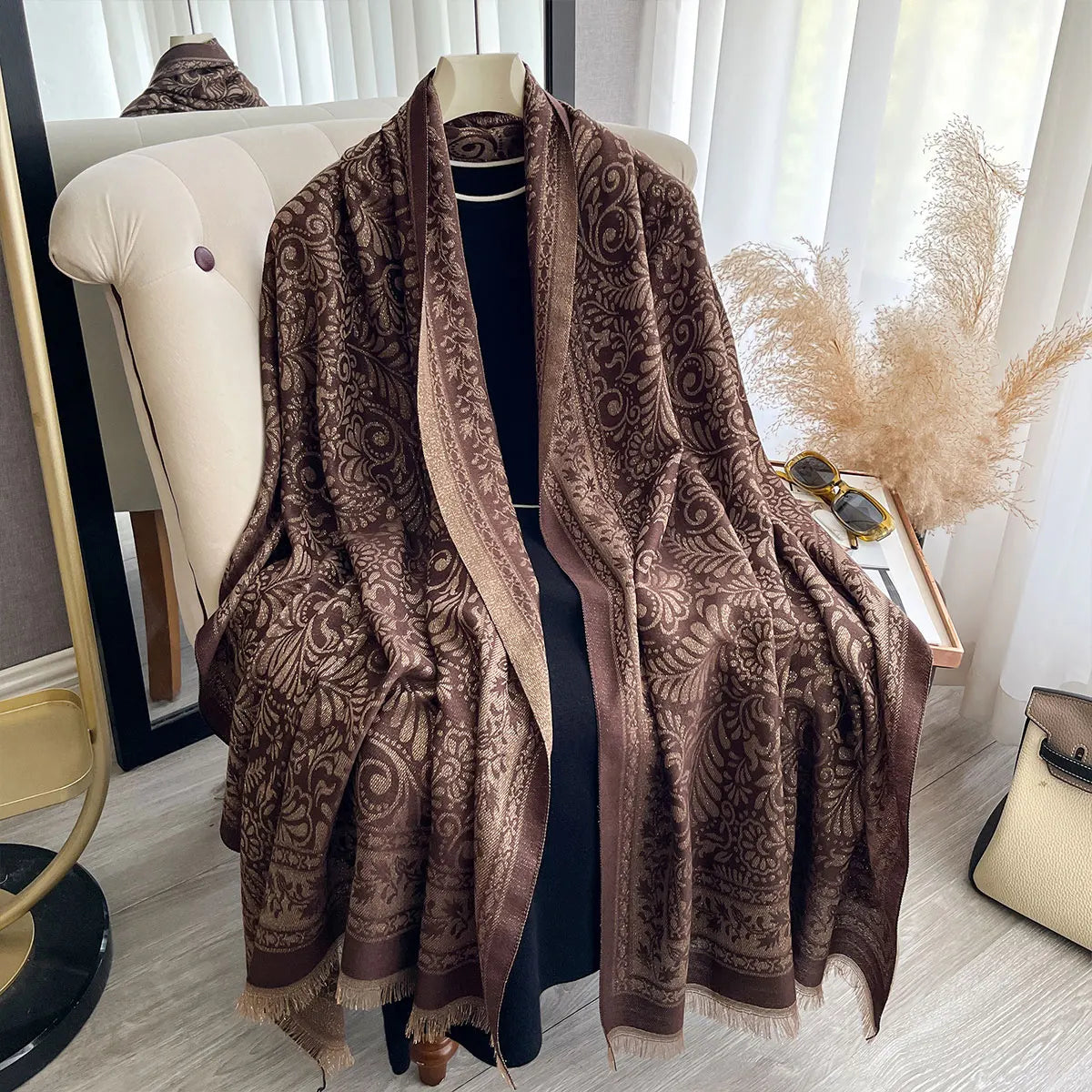 alalar-Elegant Muslim Women Long Hijab Scarf with Golden Thread-