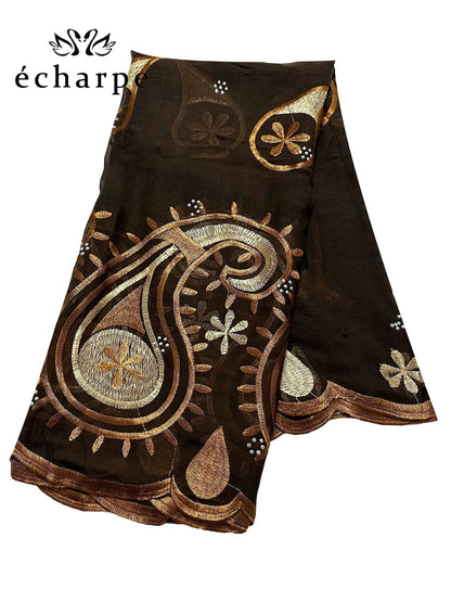 alalar | Dubai-Style Embroidered Cotton Hijab – African Pashmina Turban & Shawl