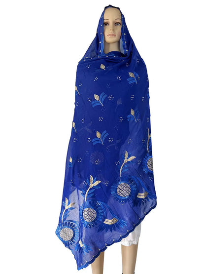 alalar | Dubai-Style Embroidered Cotton Hijab – African Pashmina Turban & Shawl