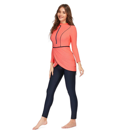 alalar | 3-Piece Modest Patchwork Burkini Swimsuit – Sporty Long-Sleeve Swimwear with Hijab