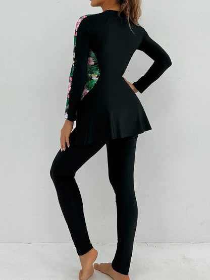 alalar | Modest Floral Patchwork Burkini – Long-Sleeve Zipper Swimwear Set (2025)