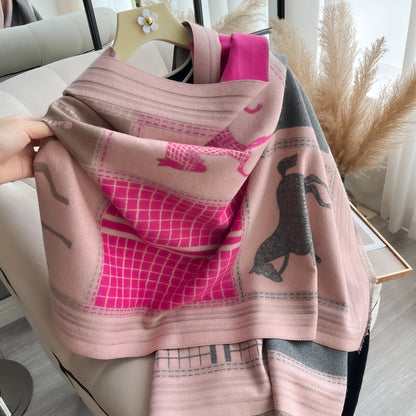 alalar | Luxury Winter Cashmere Scarf for Women — Horse Print Design