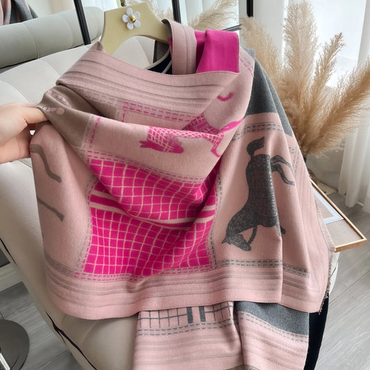 alalar | Luxury Winter Cashmere Scarf for Women — Horse Print Design
