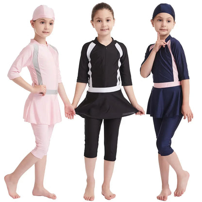 alalar | Girls’ 3-Piece Modest Burkini Swimwear – Long-Sleeve Kids Islamic Swimsuit Set