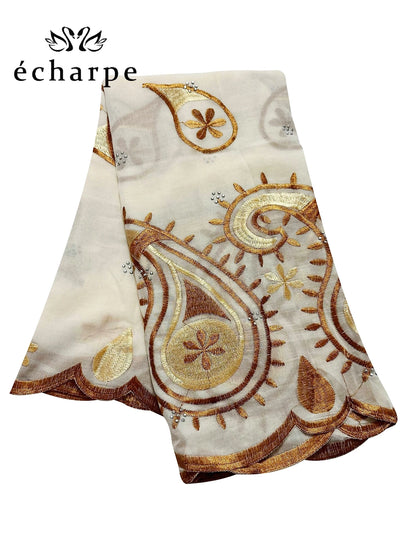 alalar | Dubai-Style Embroidered Cotton Hijab – African Pashmina Turban & Shawl