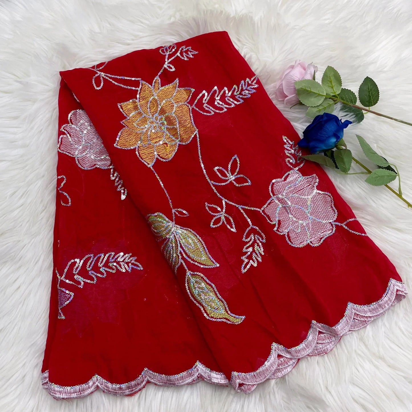 alalar | African Cotton Embroidered Hijab – Multicolor Dubai Ramadan Pashmina Wrap