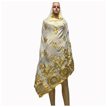 alalar | Oversized Cotton Embroidered Hijab Scarf – African Style & Modest Wrap