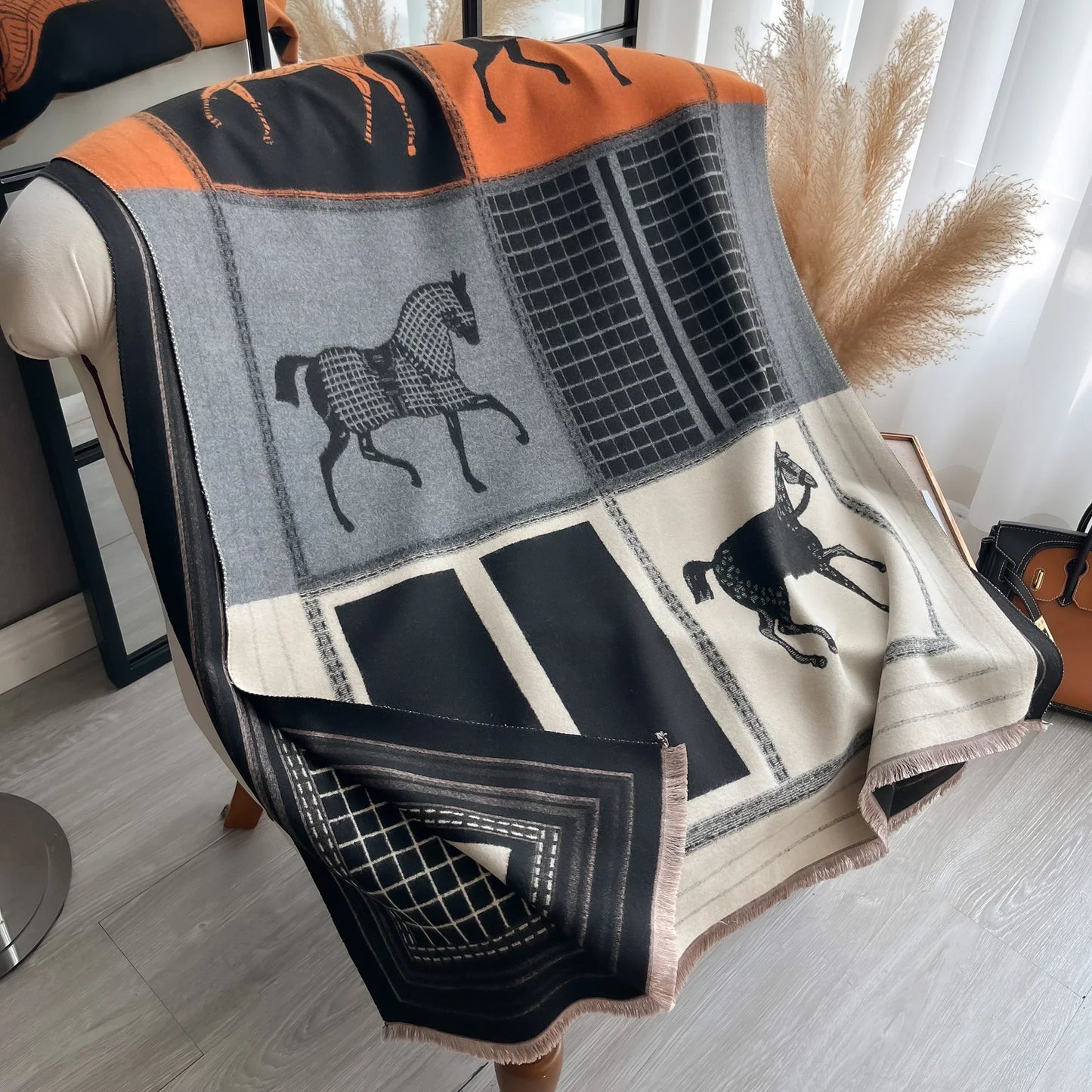 alalar | Luxury Winter Cashmere Scarf for Women — Horse Print Design