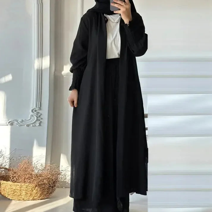 alalar | Two-Piece Modest Kimono Set – Long Coat & Wide-Leg Pants ( Dubai Style)
