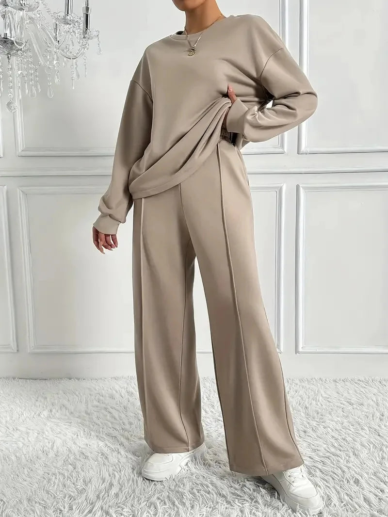 alalar | Modest Two-Piece Casual Sweatshirt Set – Long Sleeve Top & Pants (Solid Color)