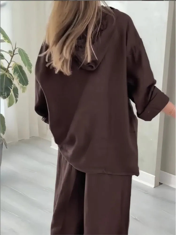 alalar| Hooded Half-zipper Top Wide-leg Pants Set Loose Casual 2-piece Set
