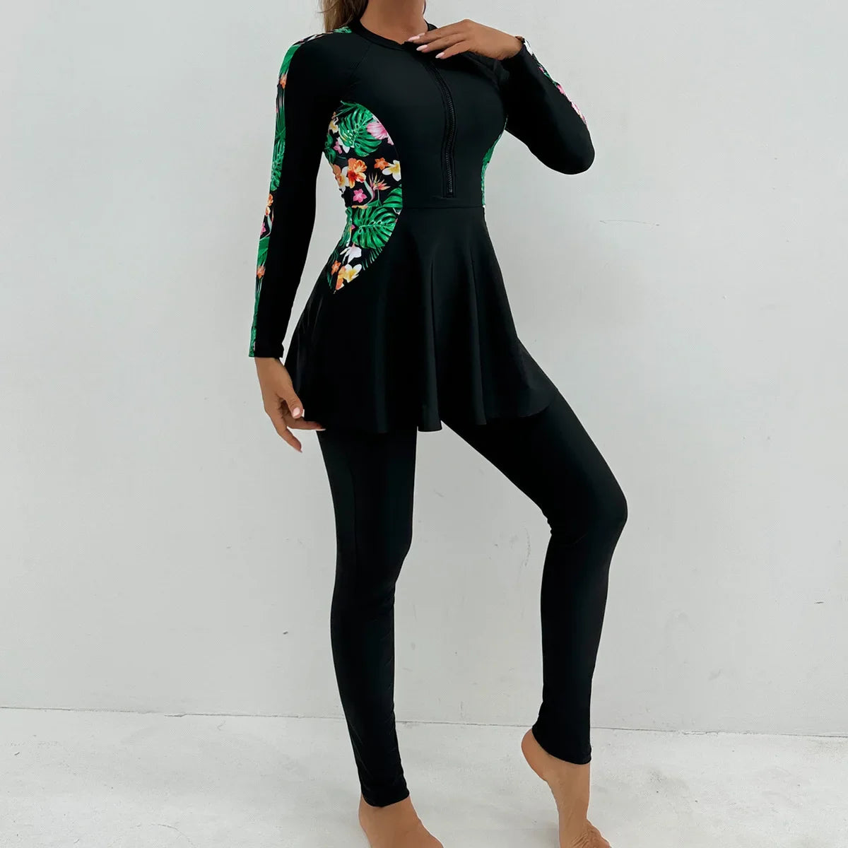 alalar | Modest Floral Patchwork Burkini – Long-Sleeve Zipper Swimwear Set (2025)