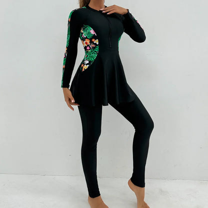 alalar | Modest Floral Patchwork Burkini – Long-Sleeve Zipper Swimwear Set (2025)