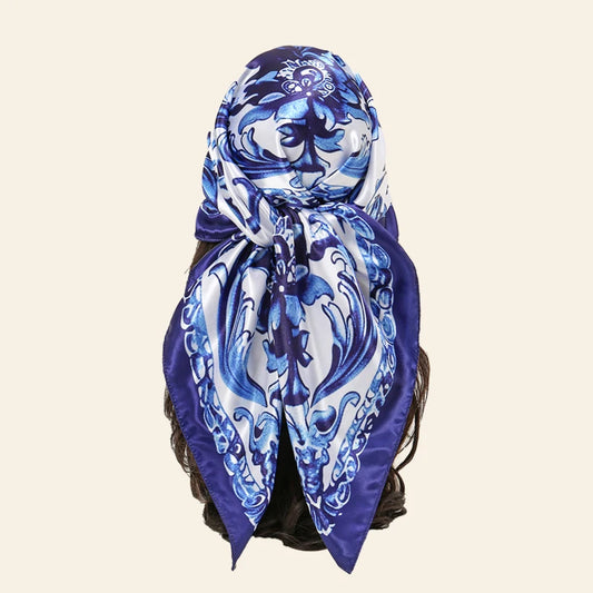 alalar-Women Blue and White Porcelain Bandana Head Wraps