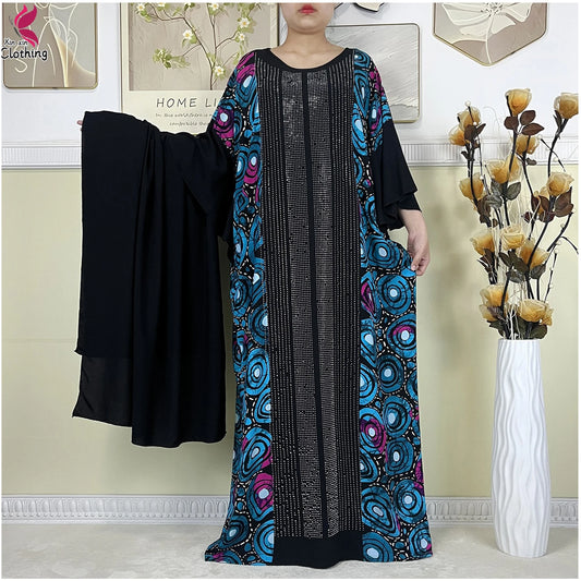 alalar-عبايات إسلامية جديدة من القطن للنساء مع وشاح كبيرNew Muslim Abayas Cotton Fabric For Women Dresse With Big Scarf 2025