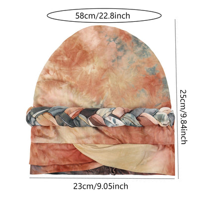 Women's Middle Eastern-Inspired Tie-Dye Headscarf - Gradient Orange to Pink Soft Non-Elastic Fabric with Intricate Tying, Turquoise Blue & Pastel Pink Marbled Pattern for Casual & Formal Wear, Versatile Cultural Fashion Acces