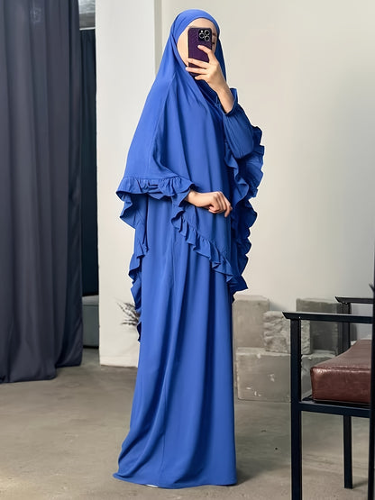 alalar- Middle East Dubai Two-Piece Set Solid Color Loose Abaya with Long Scarf for Women-عباية الحج والعمرة