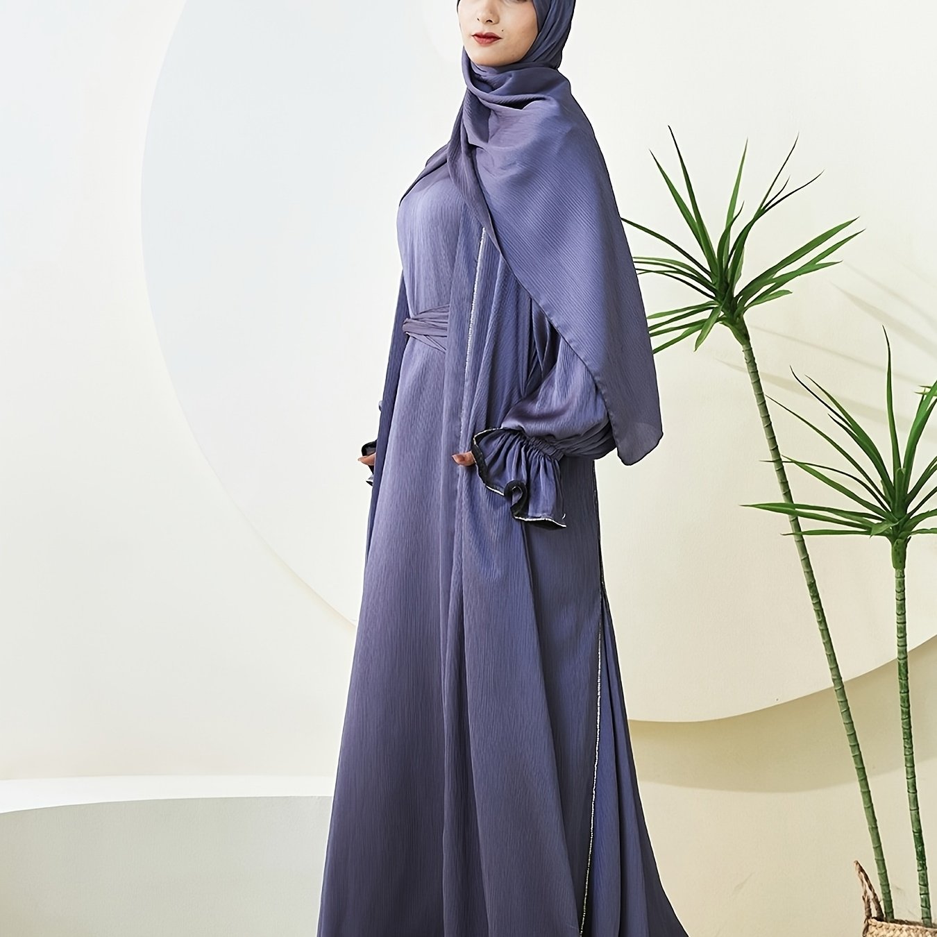 alalar | Premium Three-Piece Abaya Set – Long Robe with Sparkling Rhinestones