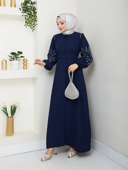 alalar | Elegant Black Abaya with Hand-Placed Rhinestone Embellishments