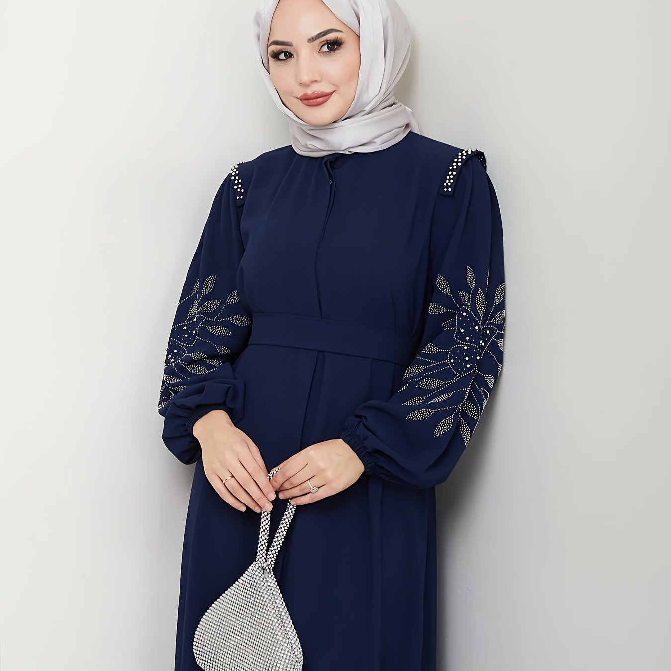 alalar | Elegant Black Abaya with Hand-Placed Rhinestone Embellishments