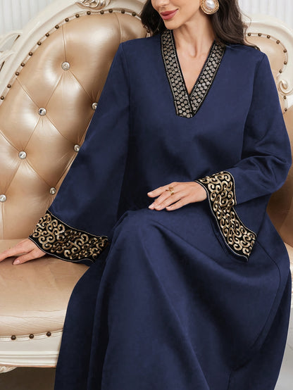alalar-Elegant Black Abaya with Golden Embroidery-عباية سوداء بتطريز ذهبي