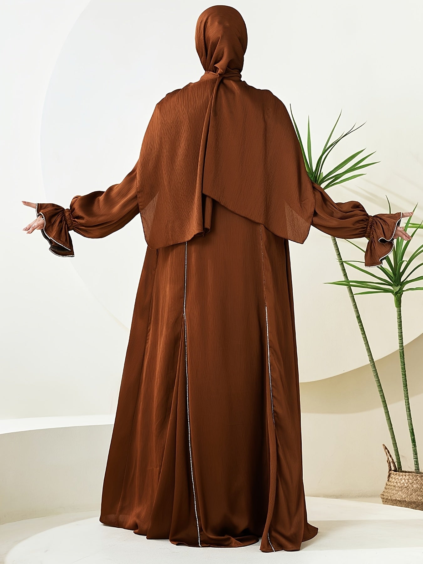 alalar | Premium Three-Piece Abaya Set – Long Robe with Sparkling Rhinestones